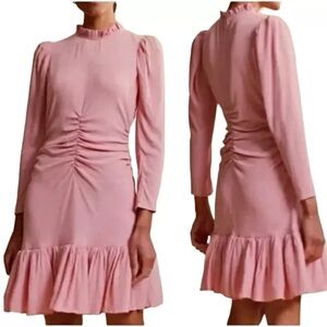 ByTimo Bubble Pink Shirred Ruffle Long Sleeve Sundress Mini Dress Small NEW $388